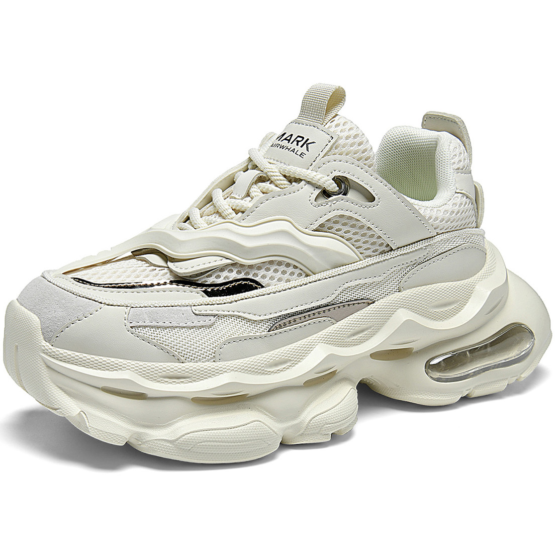 Air Cushion Wave Sole Mesh Chunky Sneakers with Streamlined Stitching