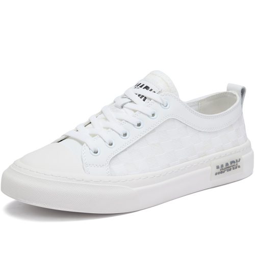 All White Low Top Casual Plaid Skate Shoes