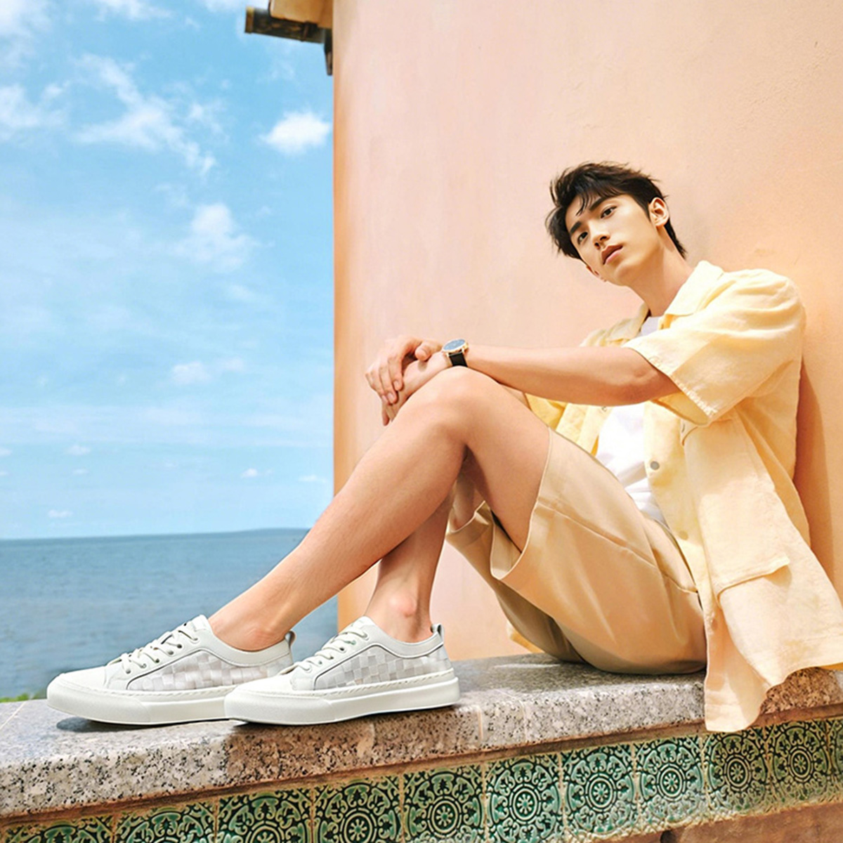 All White Low Top Casual Plaid Skate Shoes - Image 7