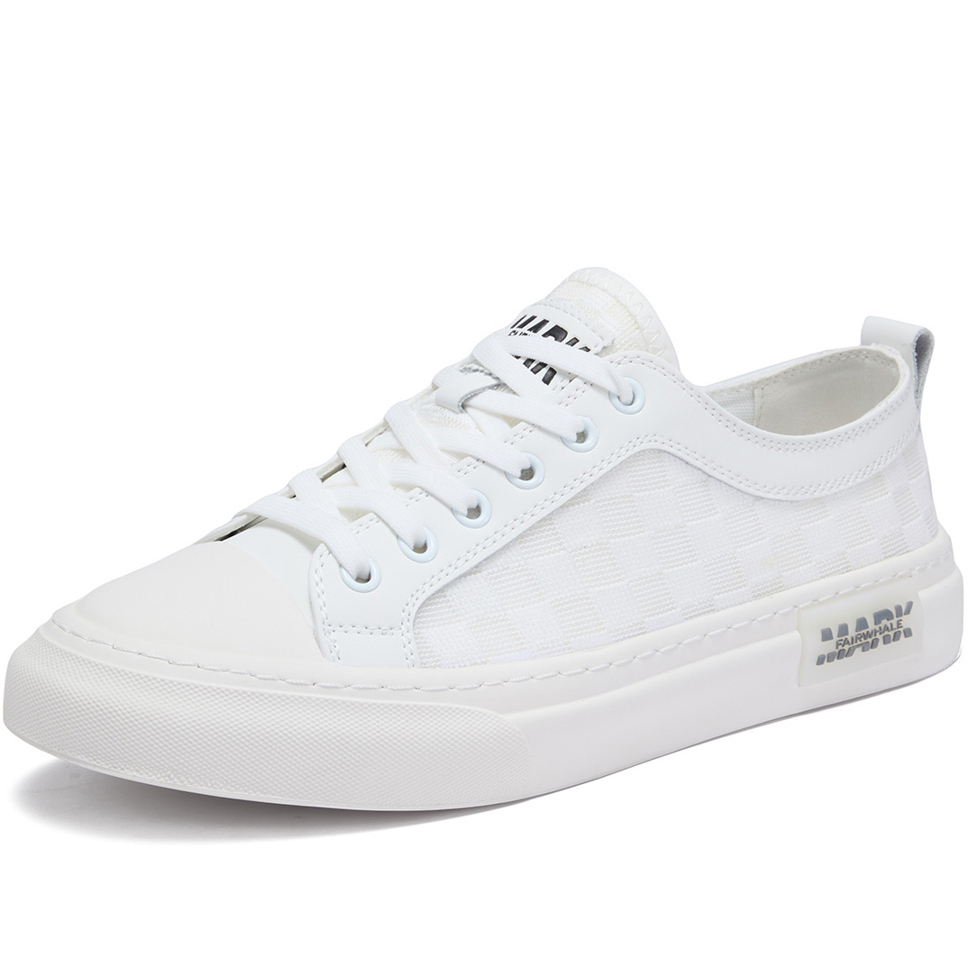 All White Low Top Casual Plaid Skate Shoes