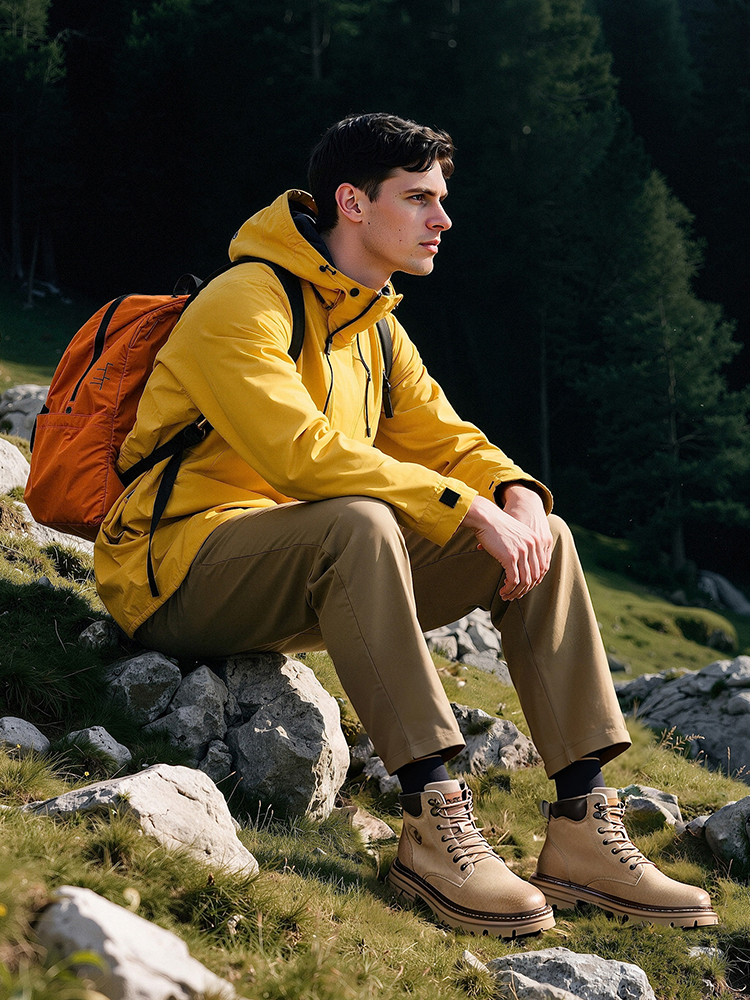 Beige Suede Round Toe Ankle Boots with Thick Traction Chunky Sole - Image 2