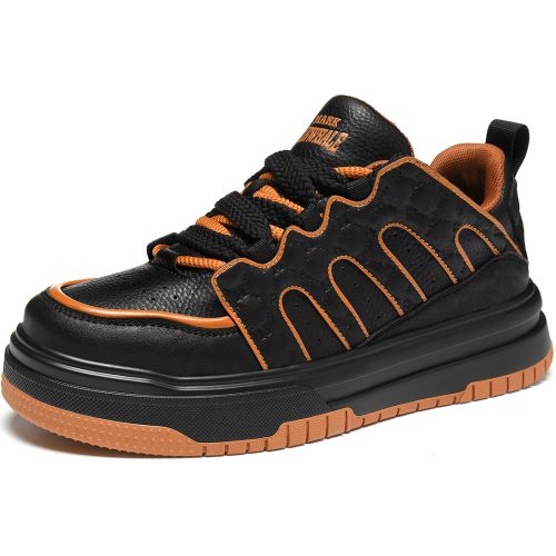 Breathable Chunky Synthetic Leather Skate Shoes with Textured Overlay Panel and Two Tone Laces