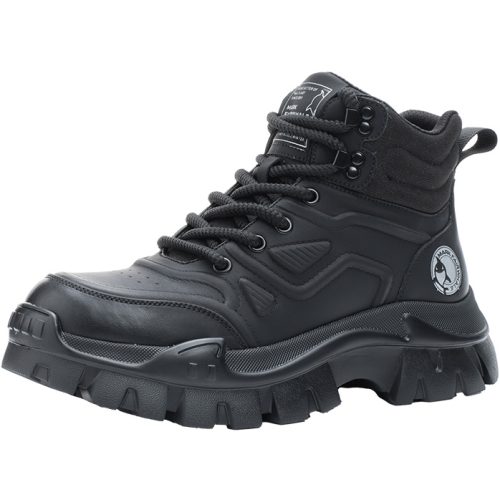 Mens Breathable Embossed Leather Panelled Work Boots with Lug Sole