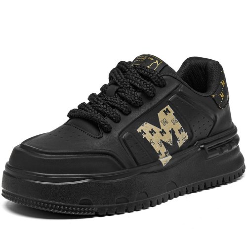 Breathable Leather Platform Skate Shoes with Color Blocking M Print