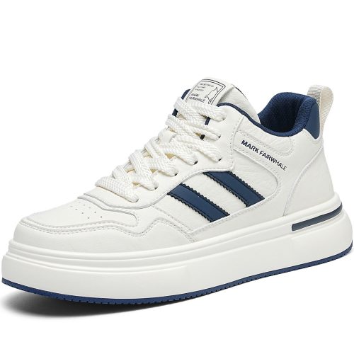 Breathable Mid Top Platform Casual White Shoes with Two Stripes