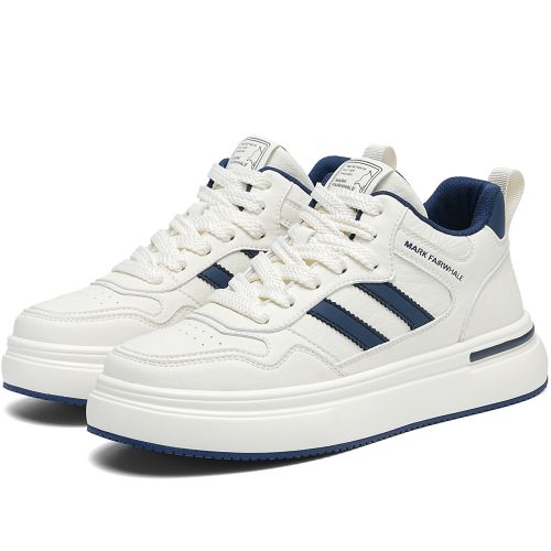 Alternative view of Breathable Mid Top Platform Casual White Shoes with Two Stripes