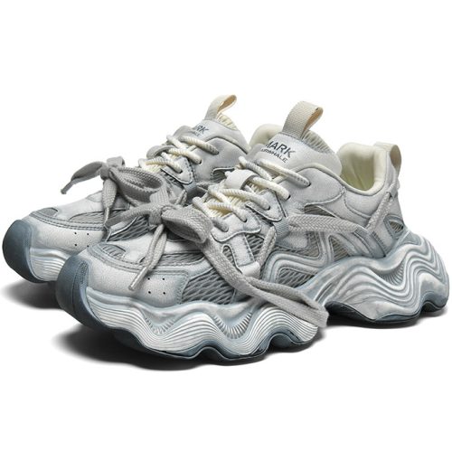 Alternative view of Breathable Vintage Distressed Platform Dad Shoes with Layered Chunky Laces and Wavy Sole