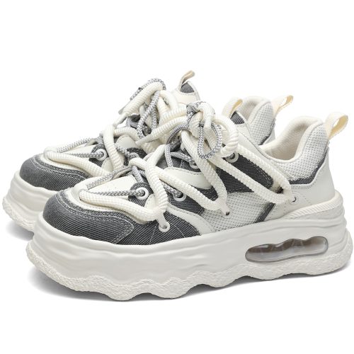 Alternative view of Denim Mesh Air Cushion Wavy Chunky Sneaker with Two Tone Laces