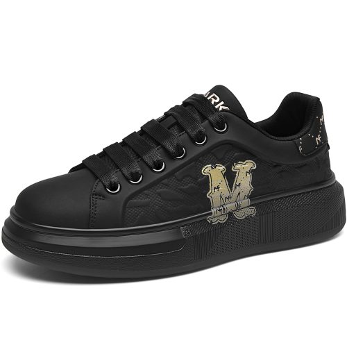 Distressed Logo Quilted Leather Chunky Skate Shoes with Flat Laces