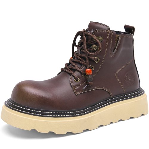 Elastic Gussets Leather Chunky Sole Boots with Reinforced Eyelets and Bead Embellishments