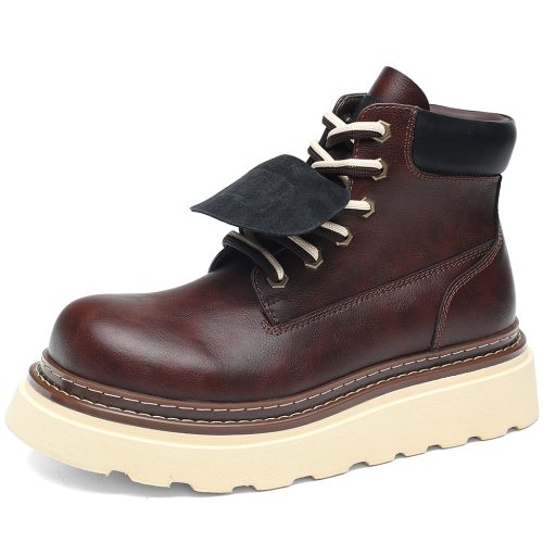 Leather Foldable Tongue Chunky Platform Boots with Side Zipper and Reinforced Eyelets