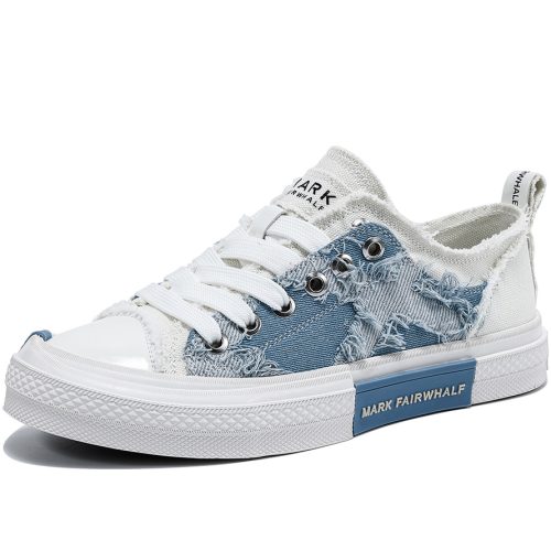 Low Top Distressed Frayed Denim Canvas Skate Shoes