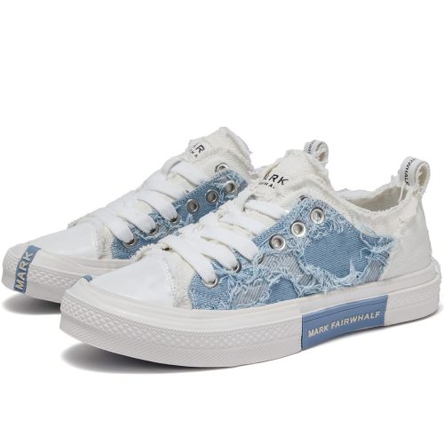 Alternative view of Low Top Distressed Frayed Denim Canvas Skate Shoes