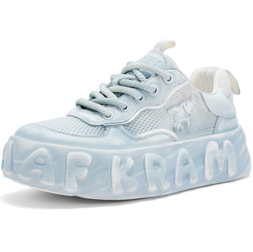 Low Top Distressed Mesh Platform Skate Shoes with Pattern