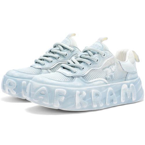 Alternative view of Low Top Distressed Mesh Platform Skate Shoes with Pattern