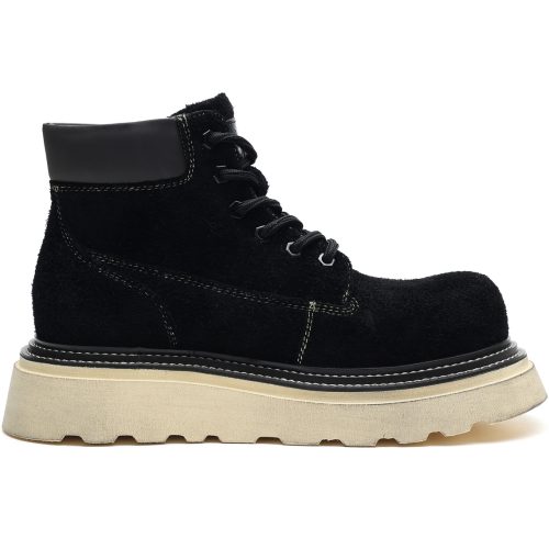 Alternative view of Mens Black Lace Up Suede Platform Boots with Leather Collar