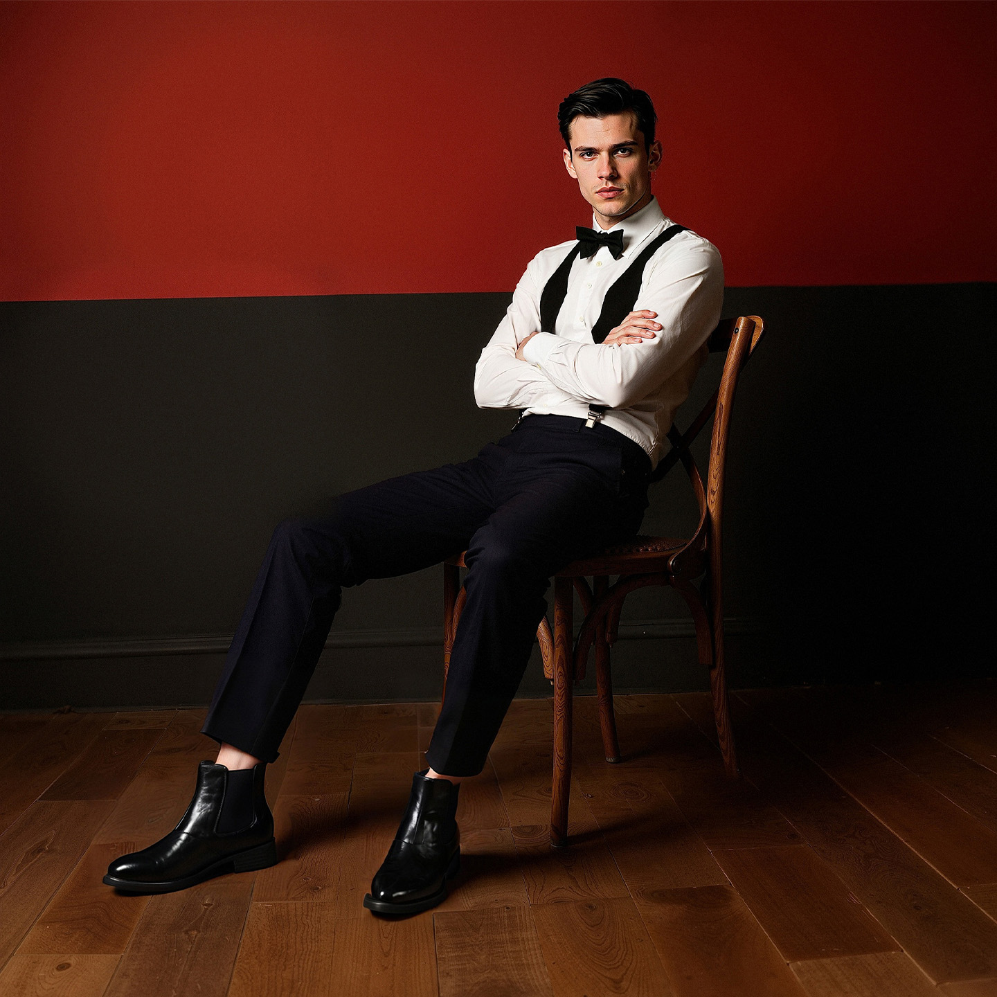 Mens Black Pointed Toe Genuine Leather Chelsea Boots - Image 3