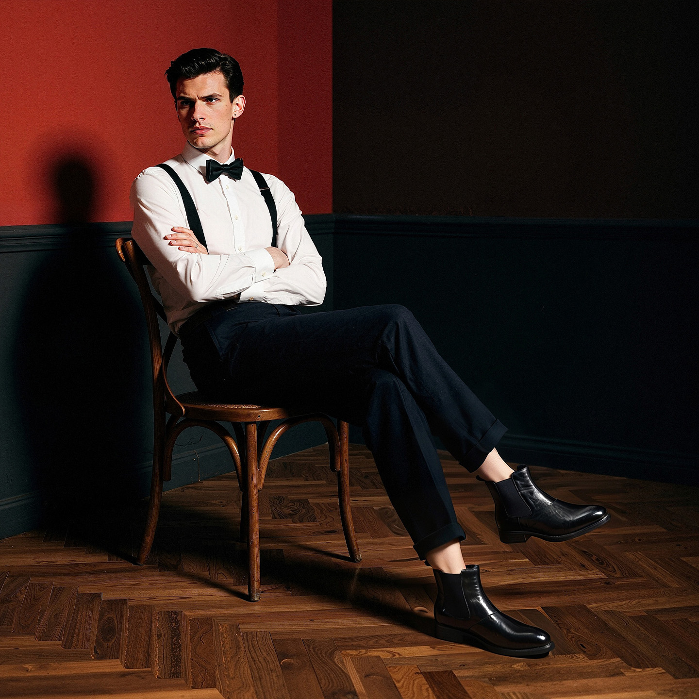 Mens Black Pointed Toe Genuine Leather Chelsea Boots - Image 2