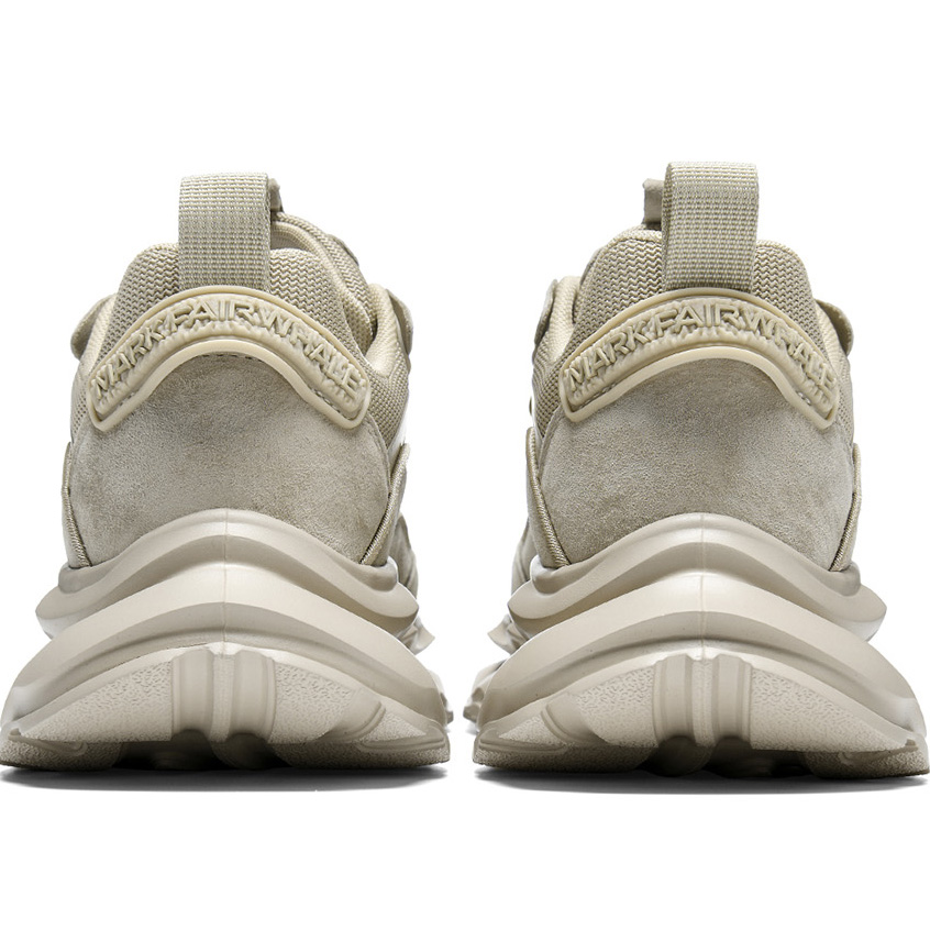 Mens Breathable Chunky Dad Sneakers with Wavy Cutout Sole Beige Back View