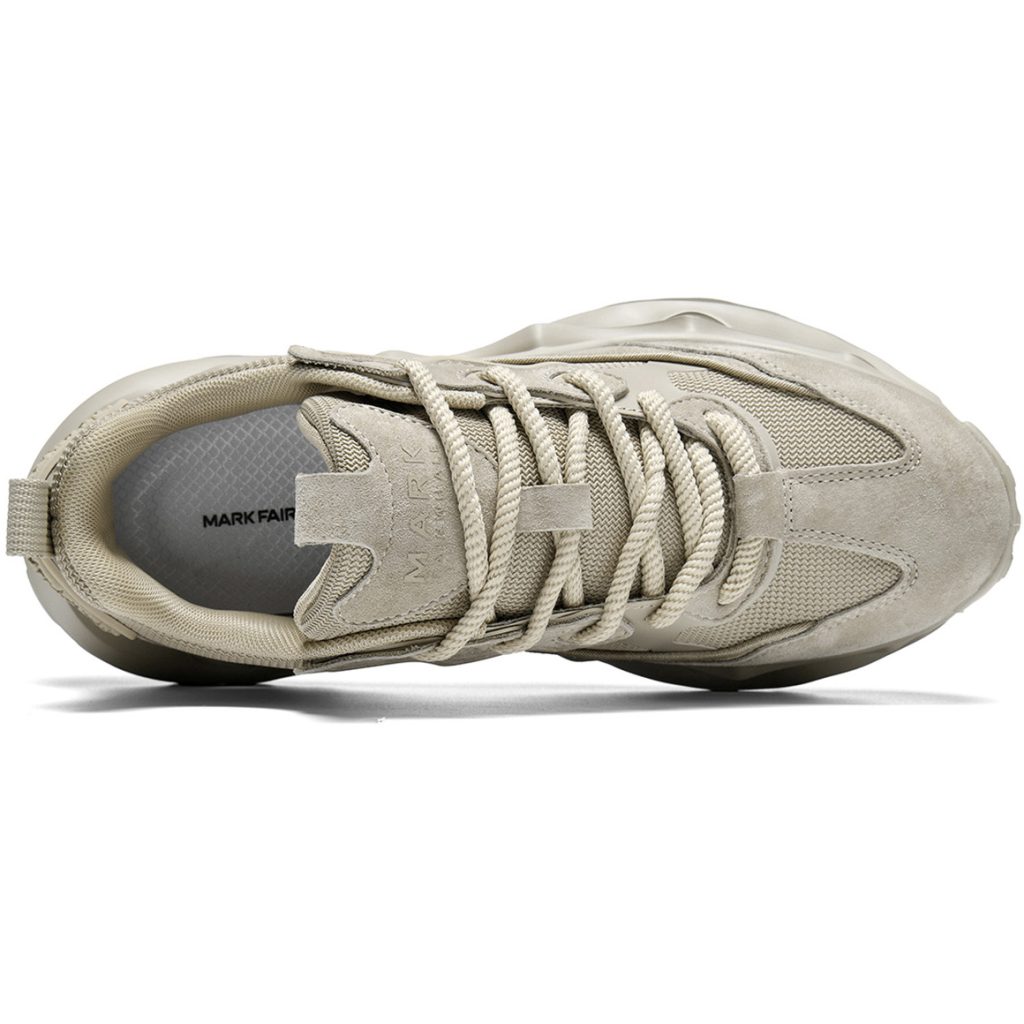 Mens Breathable Chunky Dad Sneakers with Wavy Cutout Sole Beige Front