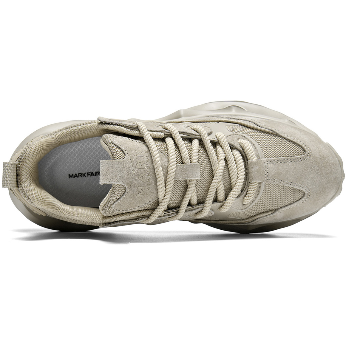 Mens Breathable Chunky Dad Sneakers with Wavy Cutout Sole Beige Front