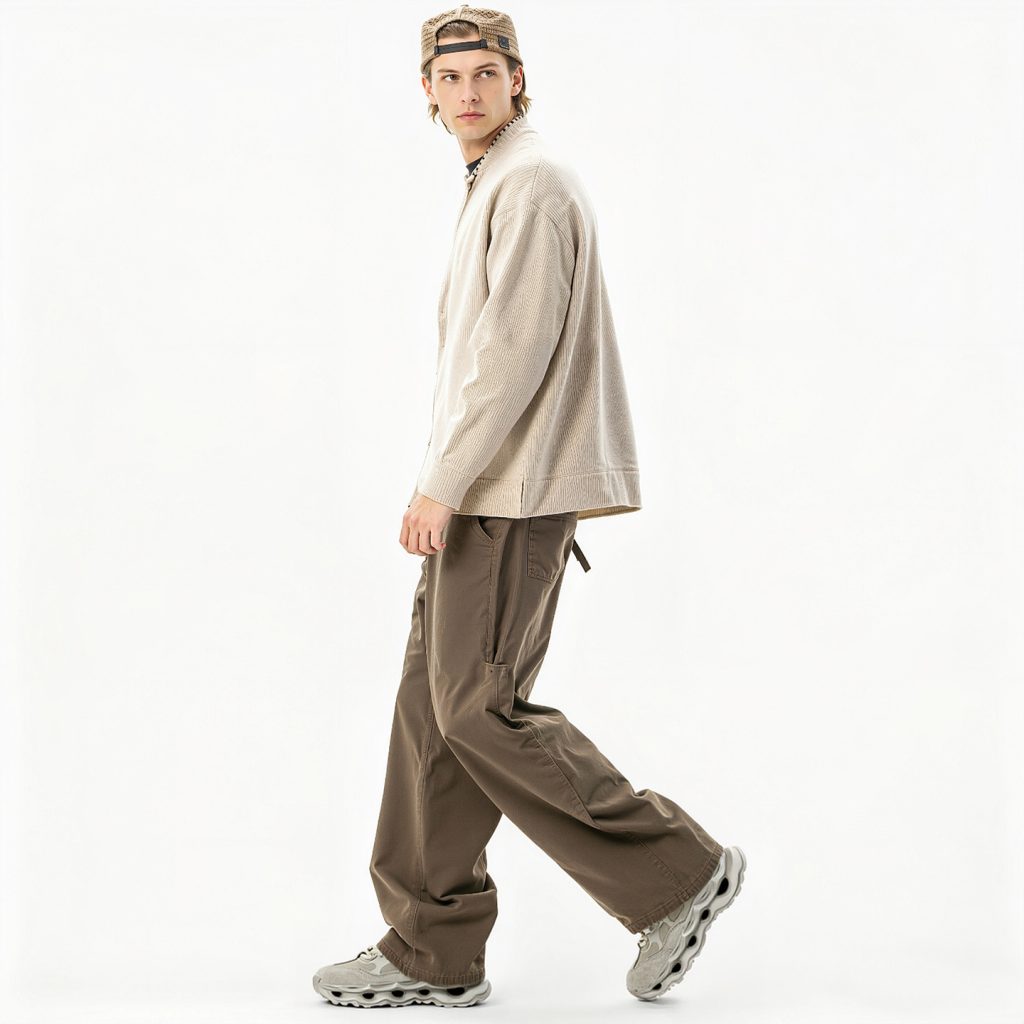 Mens Breathable Chunky Dad Sneakers with Wavy Cutout Sole Beige Platform