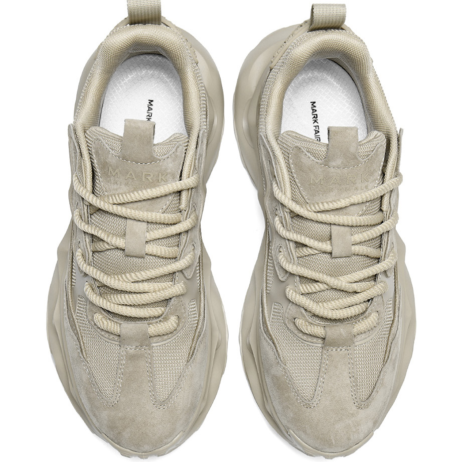 Mens Breathable Chunky Dad Sneakers with Wavy Cutout Sole Beige Top View