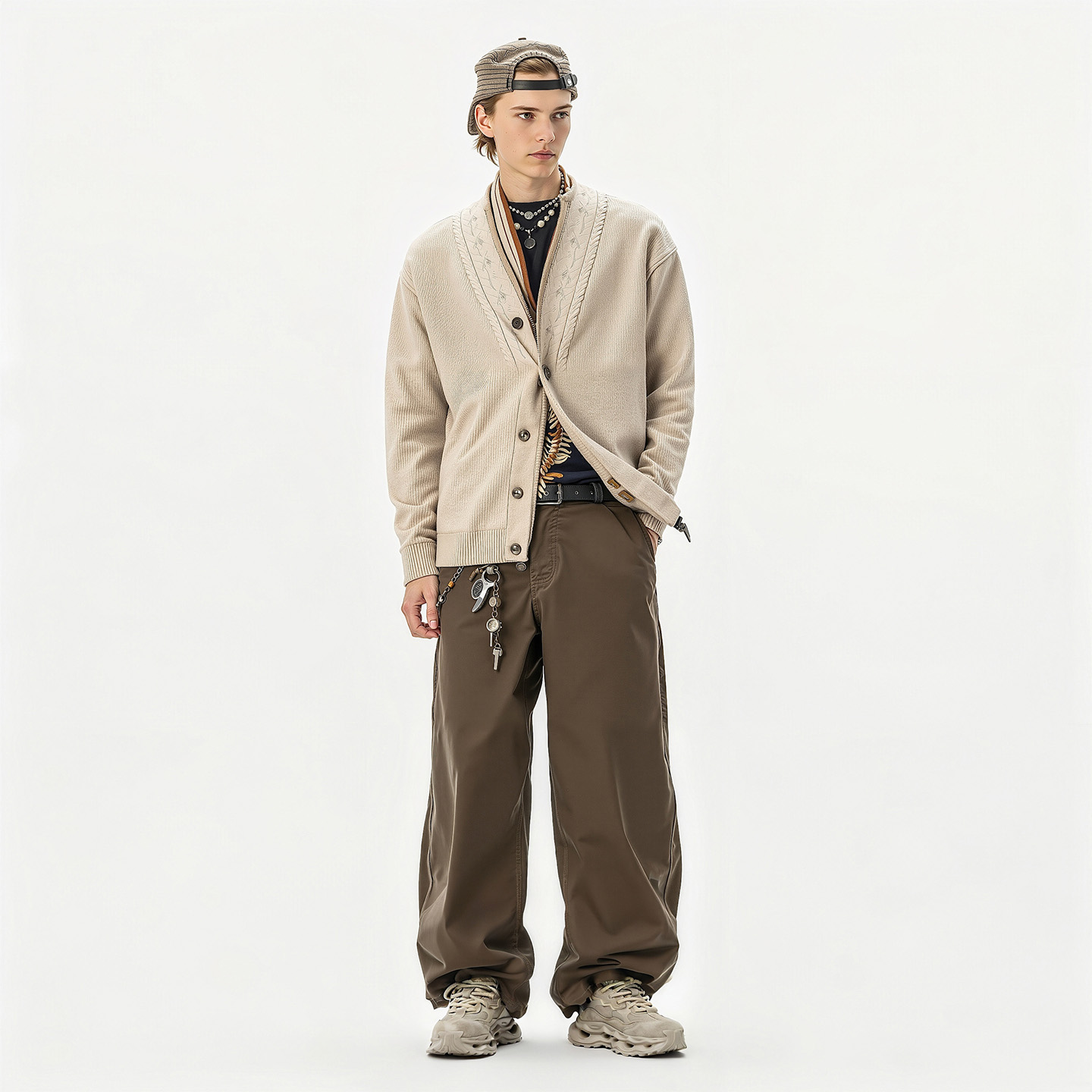 Mens Breathable Chunky Dad Sneakers with Wavy Cutout Sole Elevated