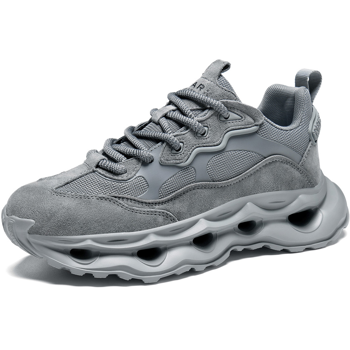 Mens Breathable Chunky Dad Sneakers with Wavy Cutout Sole - Image 2