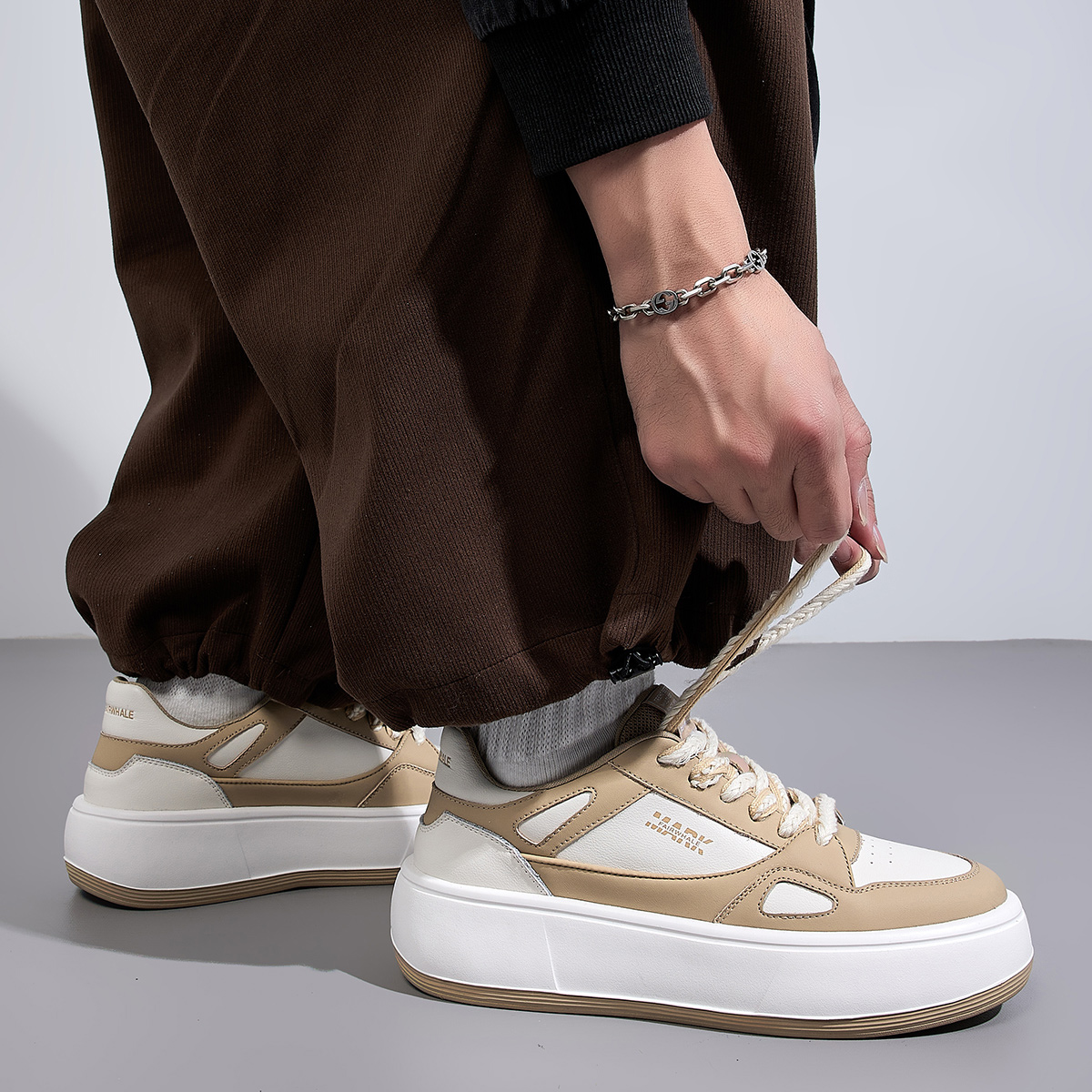 Mens Breathable Color Block Laces Platform Skate Shoes - Image 5