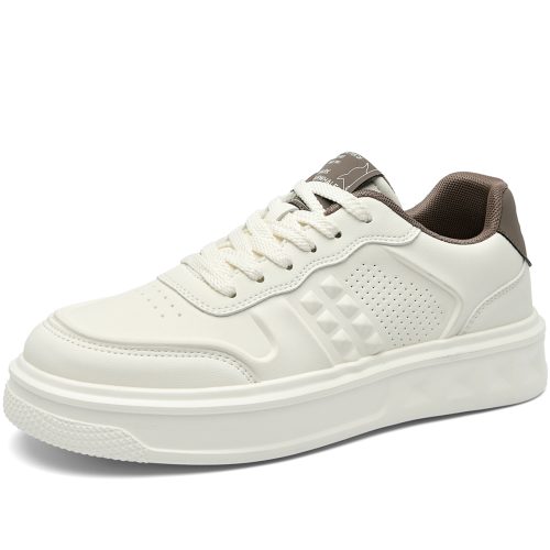 Mens Breathable Embossed White Leather Skate Shoes