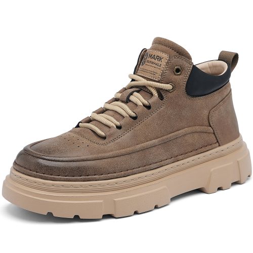 Mens Leather Lace Up Ankle Boots with Contrast Collar and Double Stitching