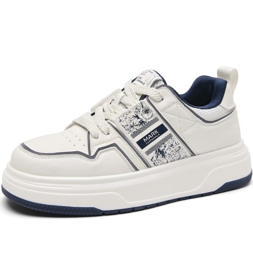 Mens Breathable Lace Up Graffiti Leather Chunky Sneakers