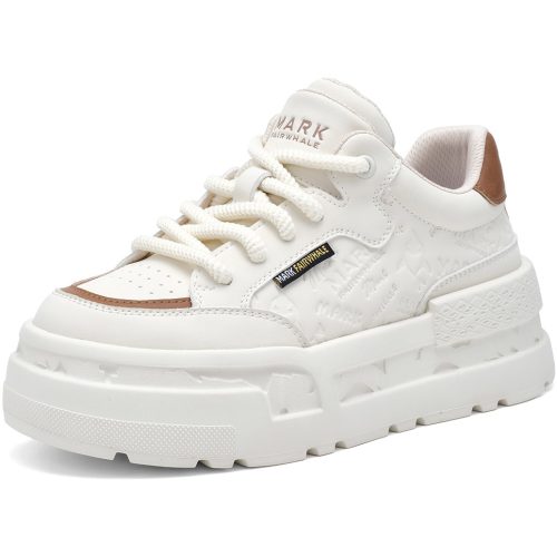 Mens Breathable Textured Leather Platform Skate Shoes with Embossed Letters