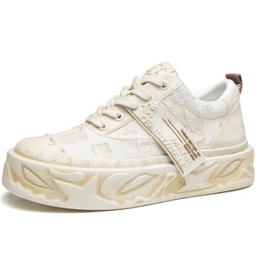 Mens Breathable Thick Soled Distressed Canvas Sneakers