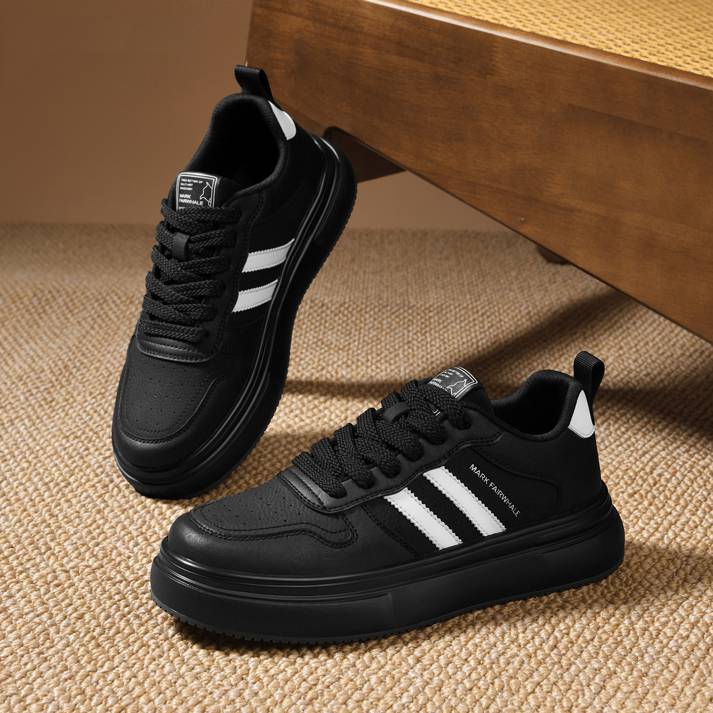 Mens Breathable Two Stripes Platform Skate Shoes with Colorblock Design - Image 8