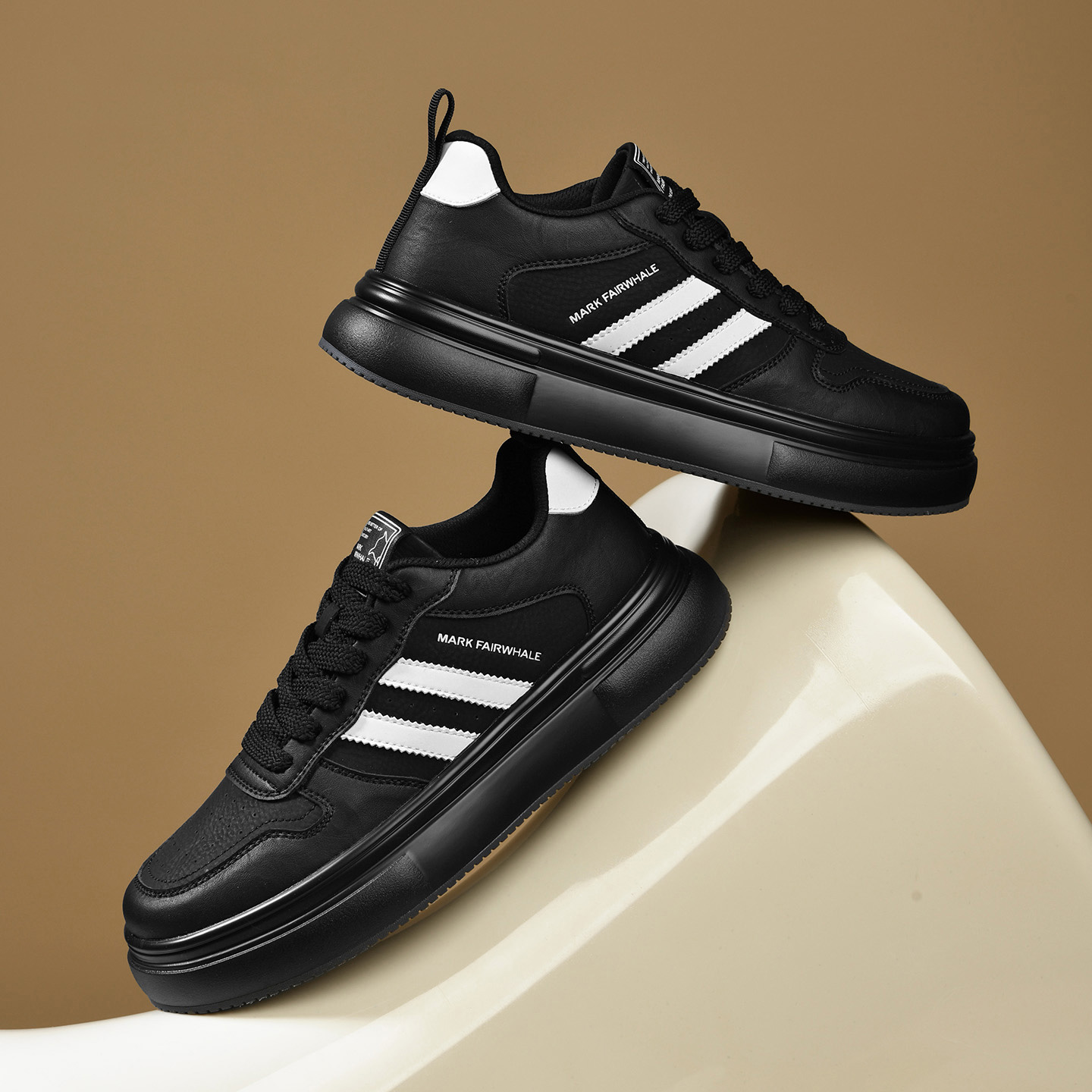 Mens Breathable Two Stripes Platform Skate Shoes with Colorblock Design - Image 7