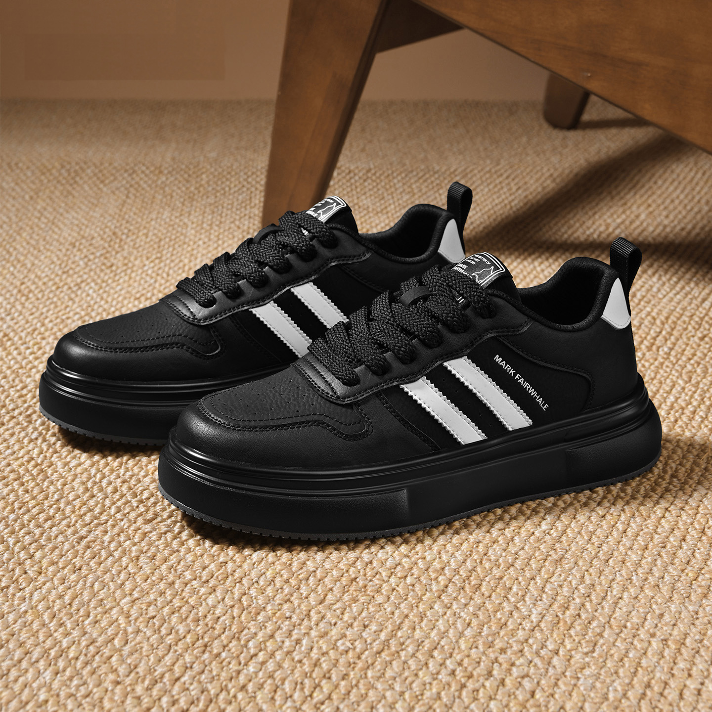 Mens Breathable Two Stripes Platform Skate Shoes with Colorblock Design - Image 10