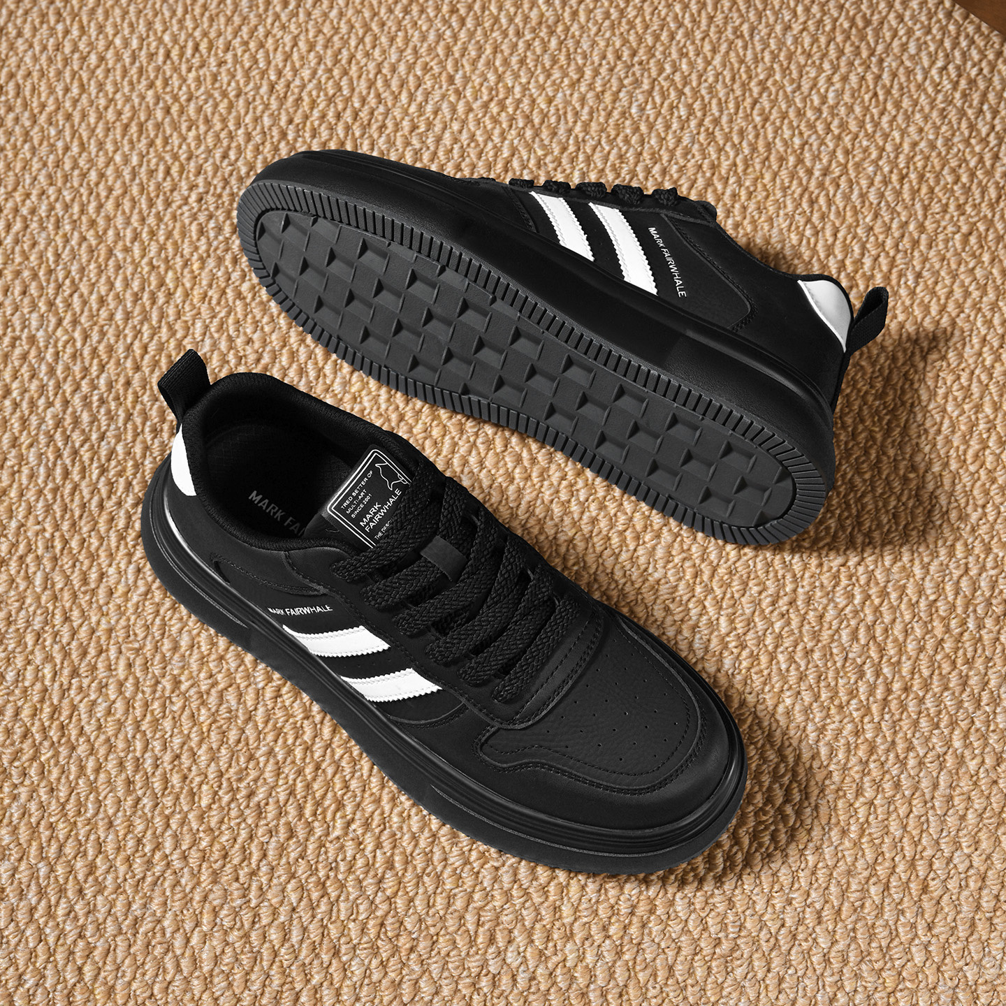 Mens Breathable Two Stripes Platform Skate Shoes with Colorblock Design - Image 9