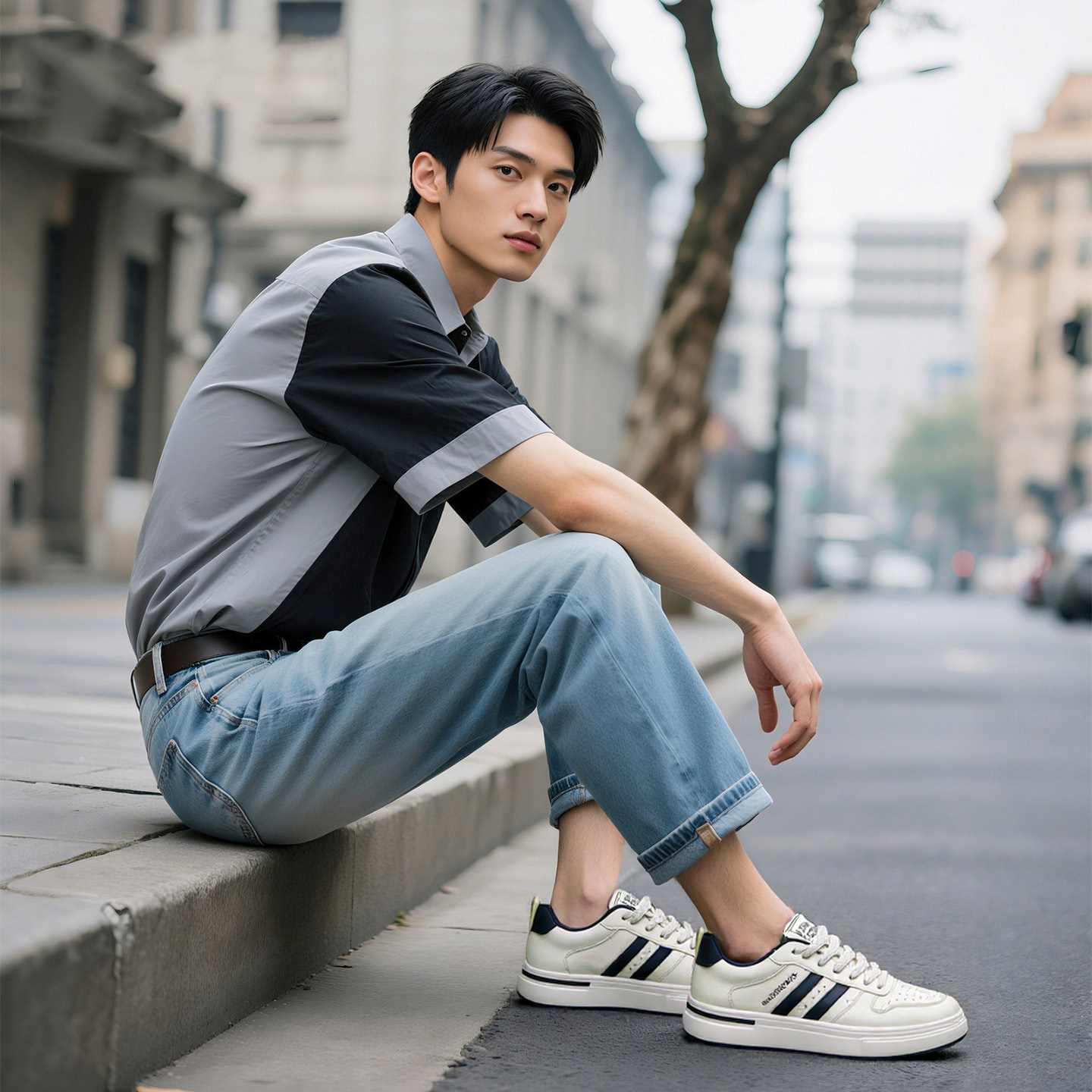 Mens Breathable Two Stripes Platform Skate Shoes with Colorblock Design - Image 6