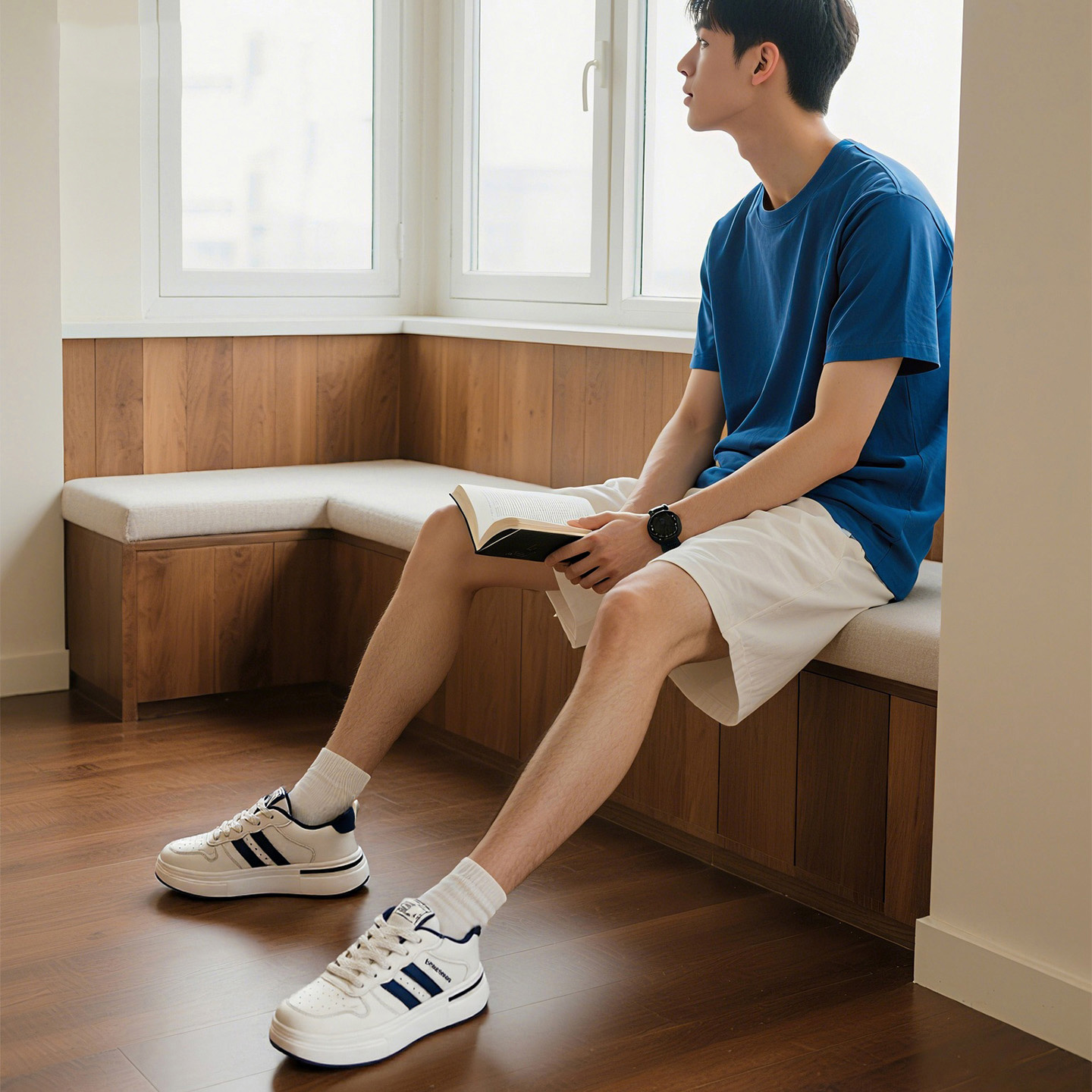 Mens Breathable Two Stripes Platform Skate Shoes with Colorblock Design - Image 4