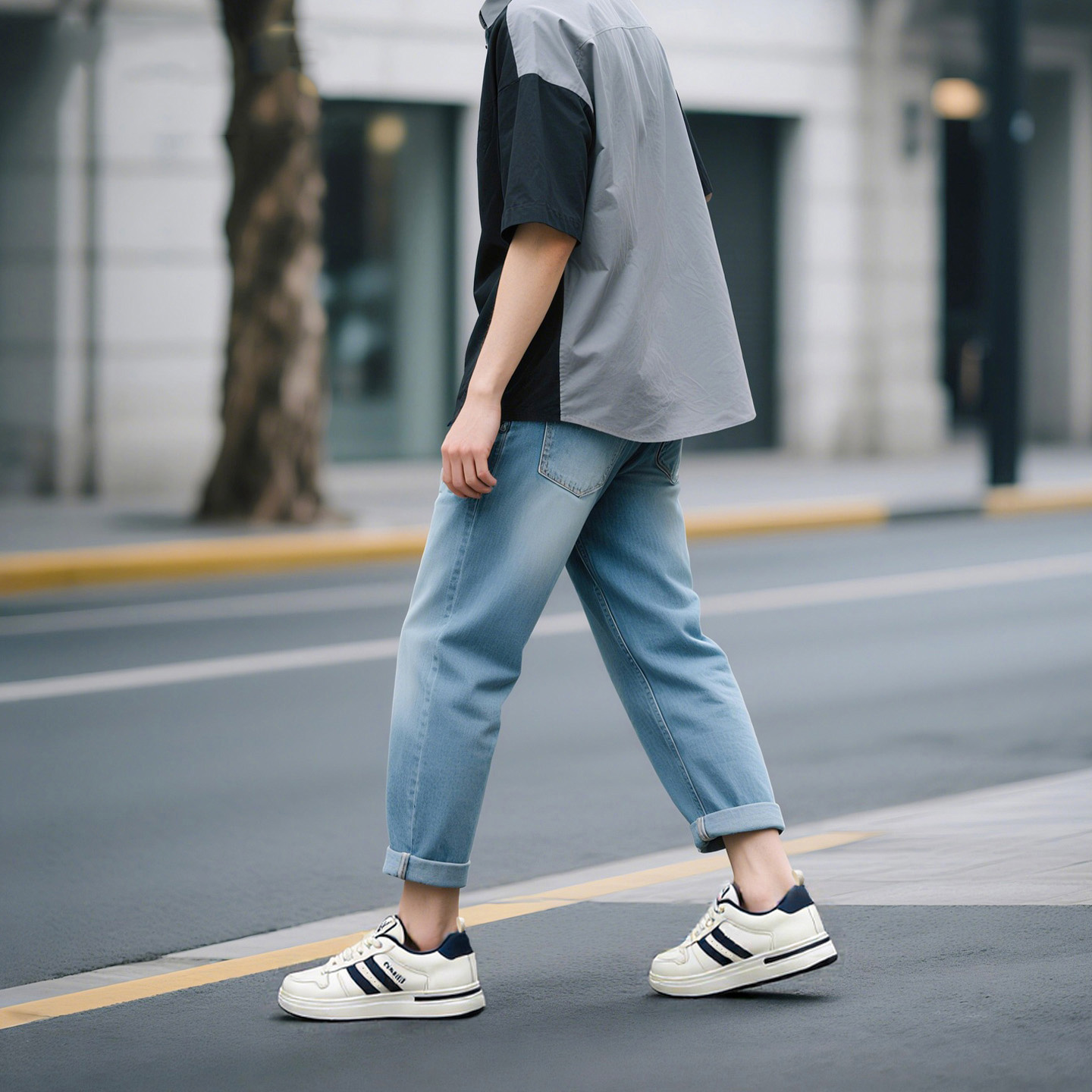 Mens Breathable Two Stripes Platform Skate Shoes with Colorblock Design - Image 5