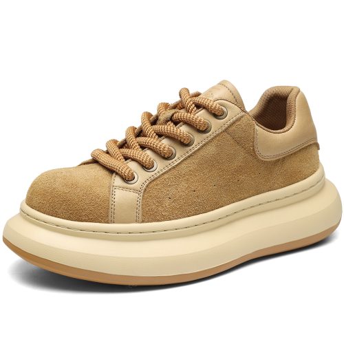 Mens Camel Suede Breathable Platform Lace Up Sneaker
