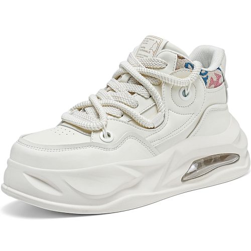 Mens Chunky Air Cushion Mid Top Skate Shoes Dual Laces Embroidered Collar