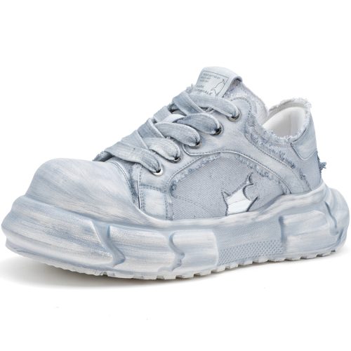 Mens Chunky Canvas Skate Shoes Fabric and Synthetic Leather Paneled with Contrast Pattern