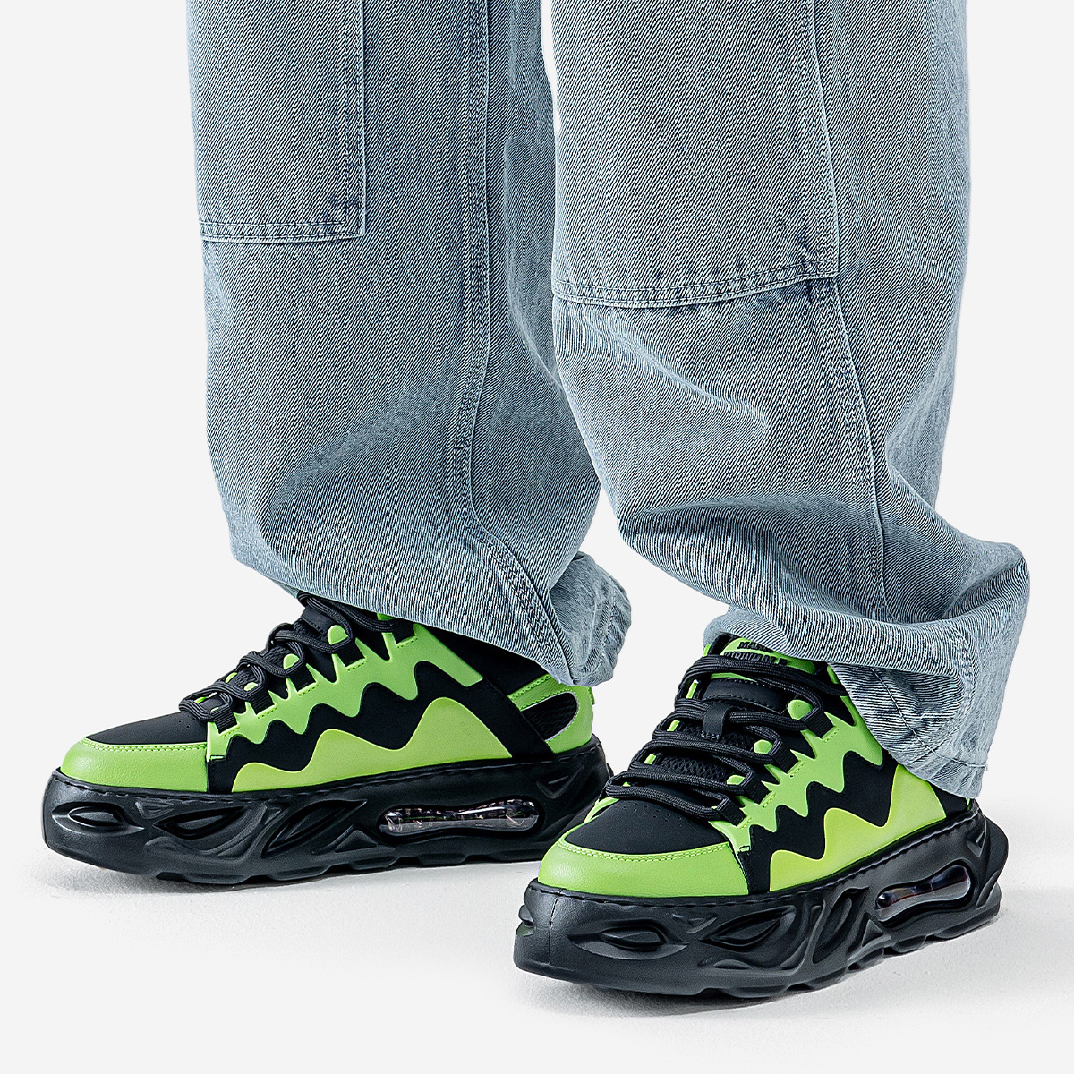 Mens Chunky Color Block Wave Dad Sneakers with Built In Transparent Air Cushion - Image 2