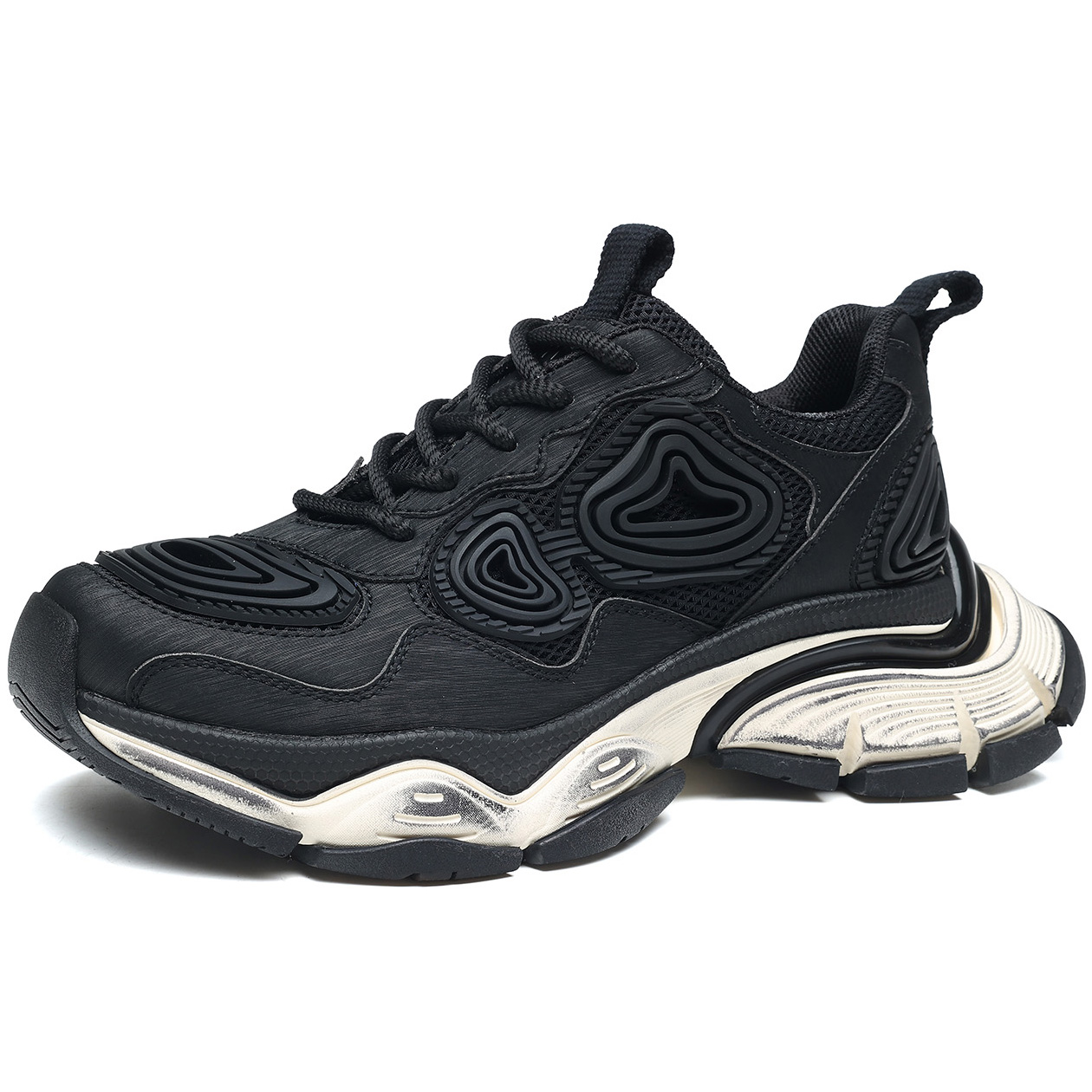 Mens Chunky Sole Swirl Textured Distressed Trendy Sneakers - Image 2