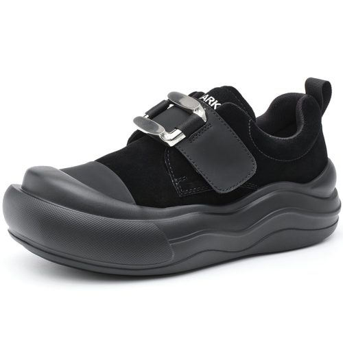 Mens Chunky Suede Round Toe Sneakers with Metal Buckle and Velcro