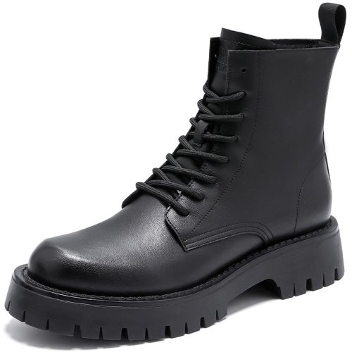 Mens Classic British Black 8 Eyelets Leather Boots with Side Zipper