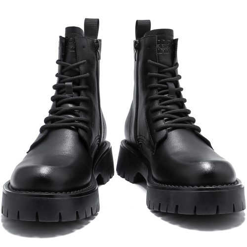 Alternative view of Mens Classic British Black 8 Eyelets Leather Boots with Side Zipper